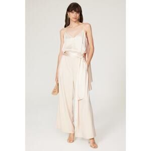 Obando Collective Cape Satin‎ Jumpsuit Cream Sleeveless Wide Leg V-Neck Sz 4